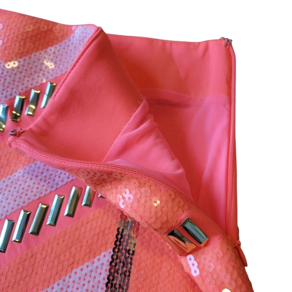 Bebe Orange Pink Gold White Sequin Bodycon Mini Skirt - Picture 4 of 8